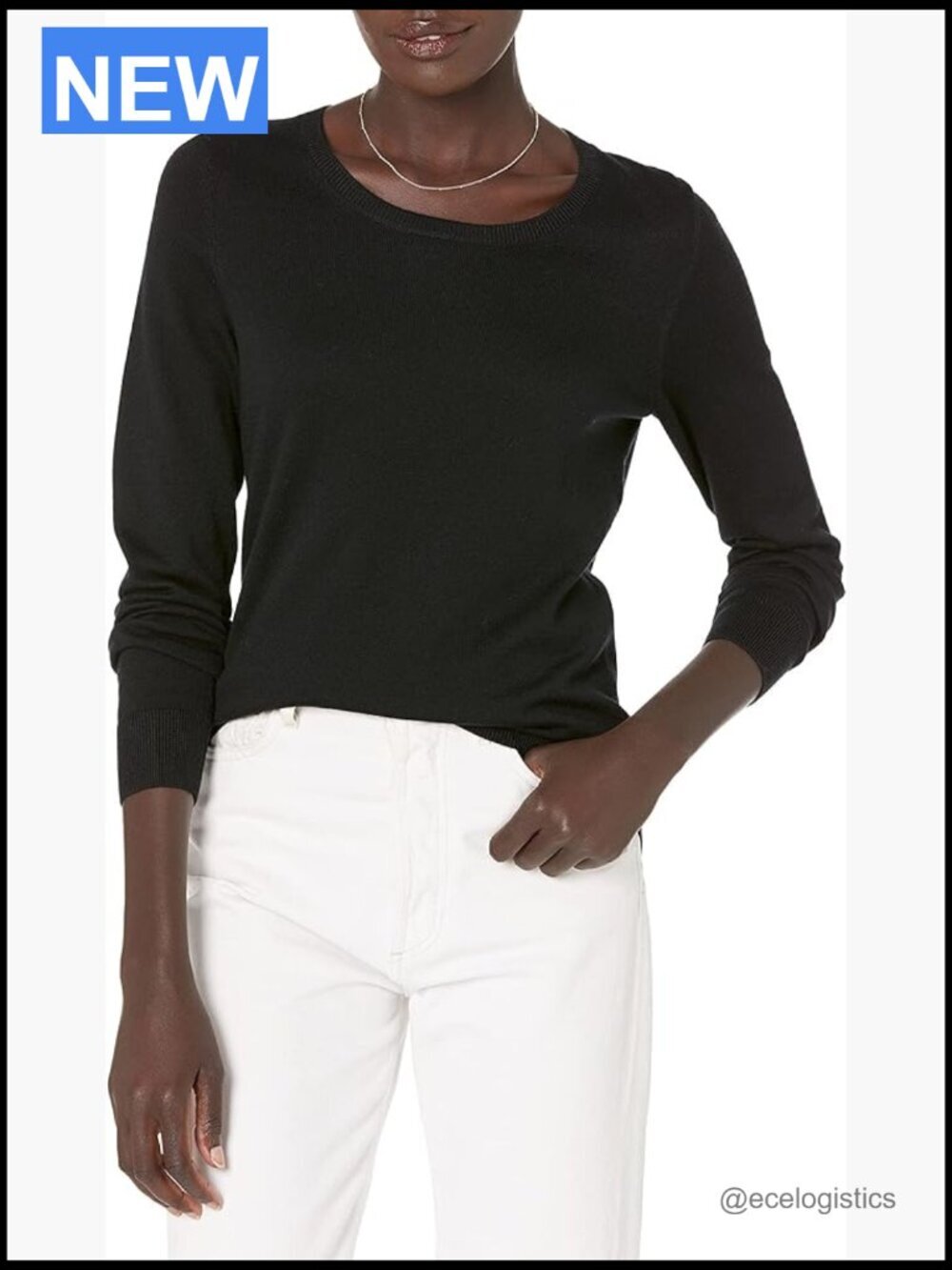 Women's Lightweight Crewneck Sweater Long Sleeve Cotton Blend